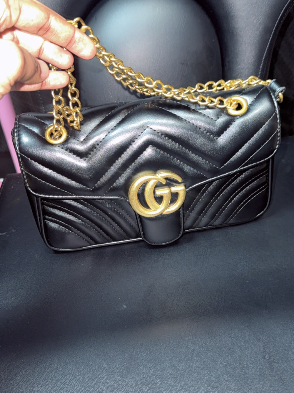 Gucci Black Quilted Leather Shoulder Bag with Gold Hardware
